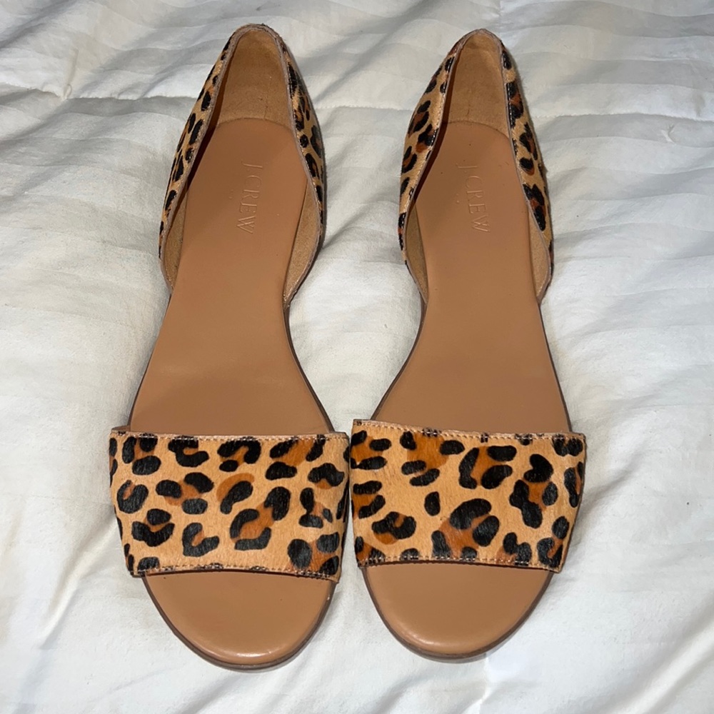 JCrew Morgan Calfhair peep toe flat